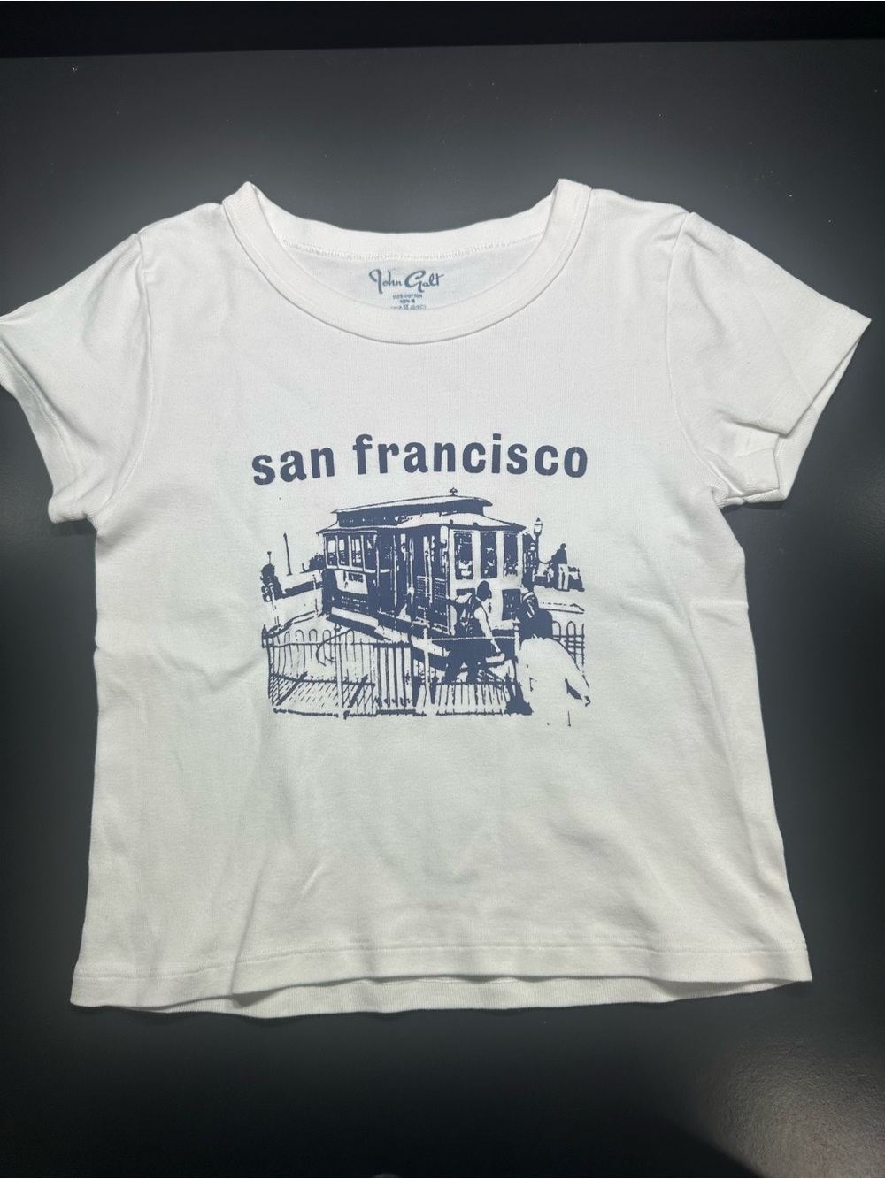 Brandy Melville / John Galt White Tee with Navy San Francisco Graphic O/S